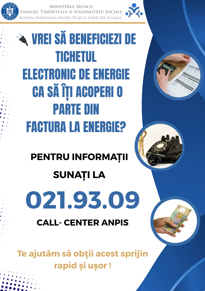 Informații Tichet electronic de energie pentru acoperirea unei părți din factura la energie