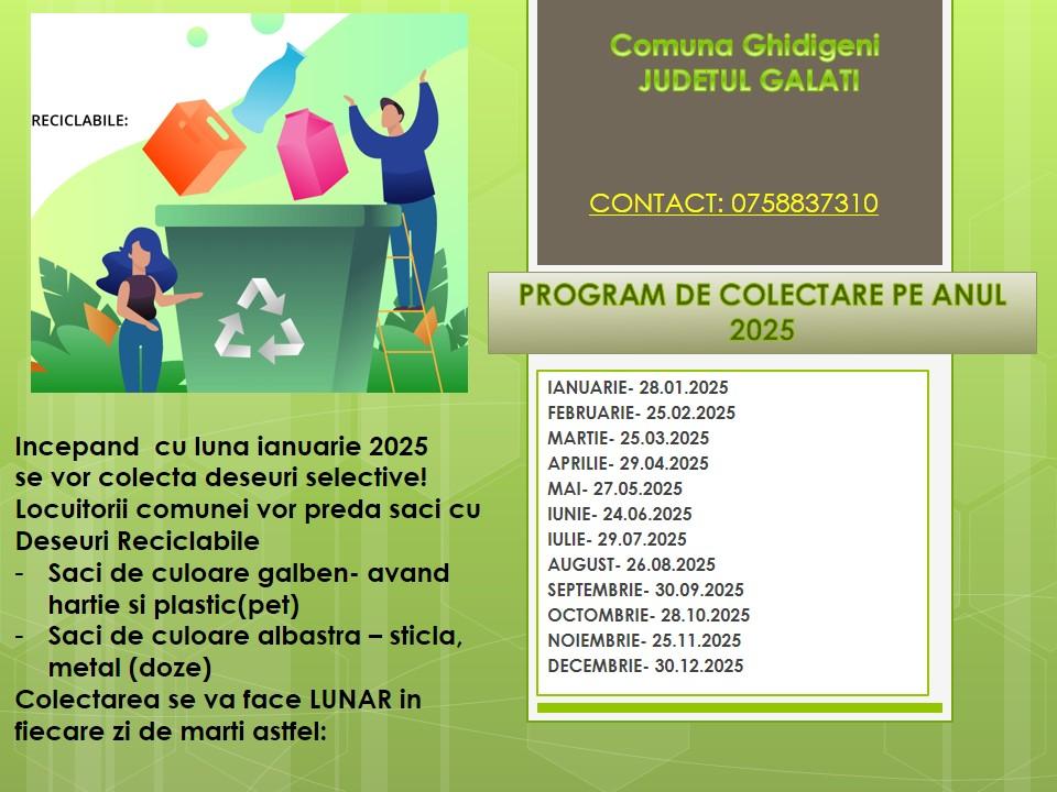 Program de colectare deșeuri pe anul 2025