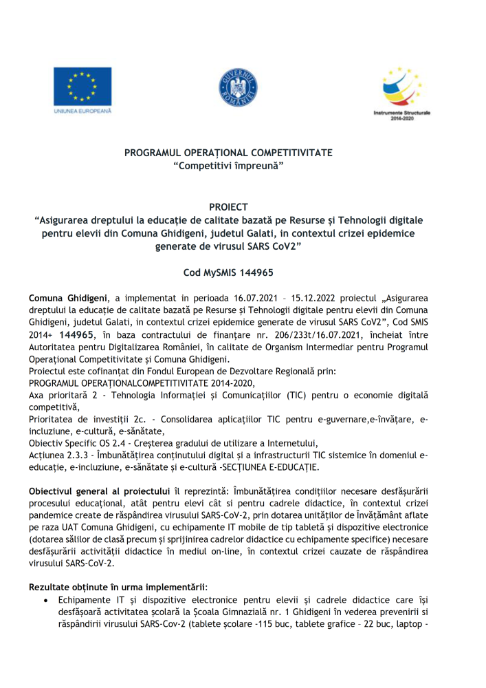 Comunicat de presă Programul Operațional Competitivitate „Competitivi împreună” 