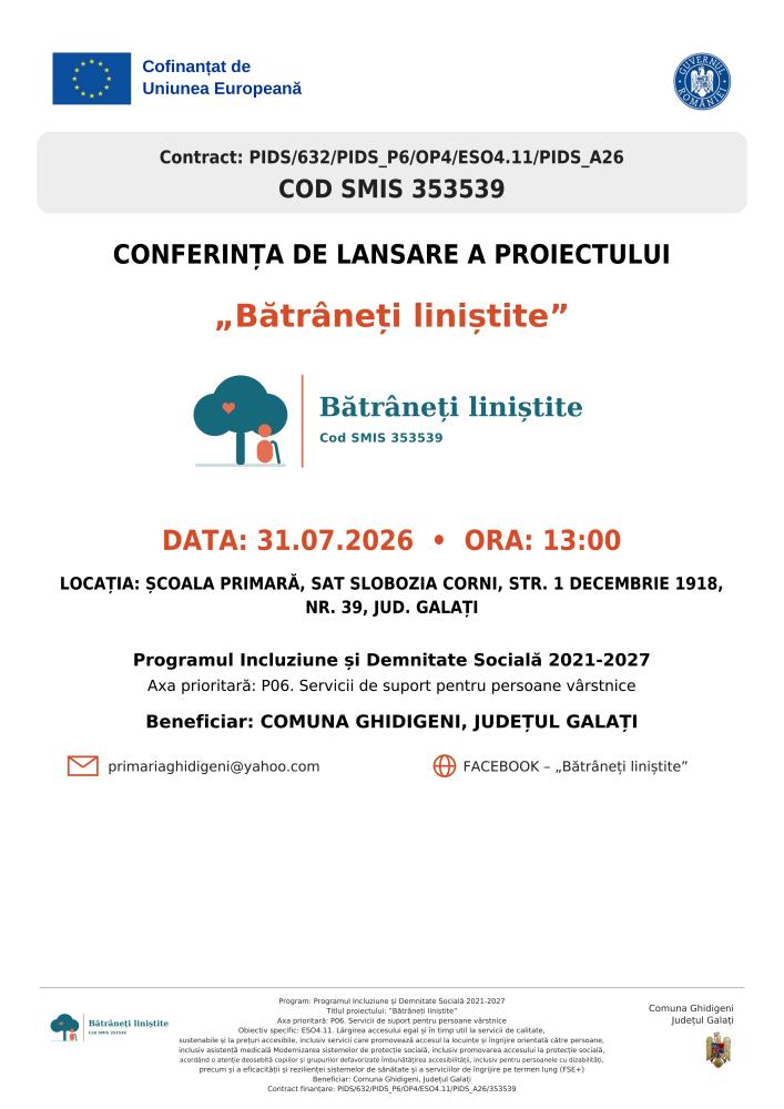 Lansare proiect „Bătrâneți liniștite