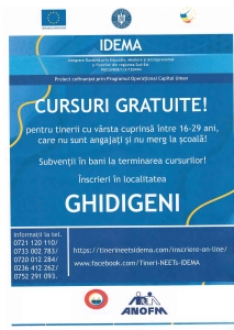 Anunț cursuri gratuite pentru tinerii cu vârsta cuprinsă între 16-29 ani, care nu sunt angajați și nu merg la școală